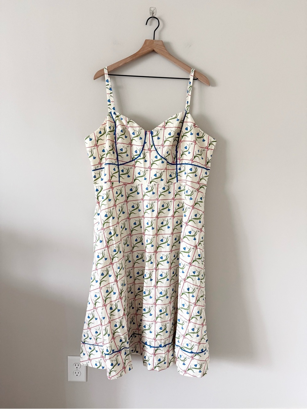 NWT Rachel Antonoff Harper Cream Midi Dress with Blue Floral Grid Size 2X - Picture 3 of 10